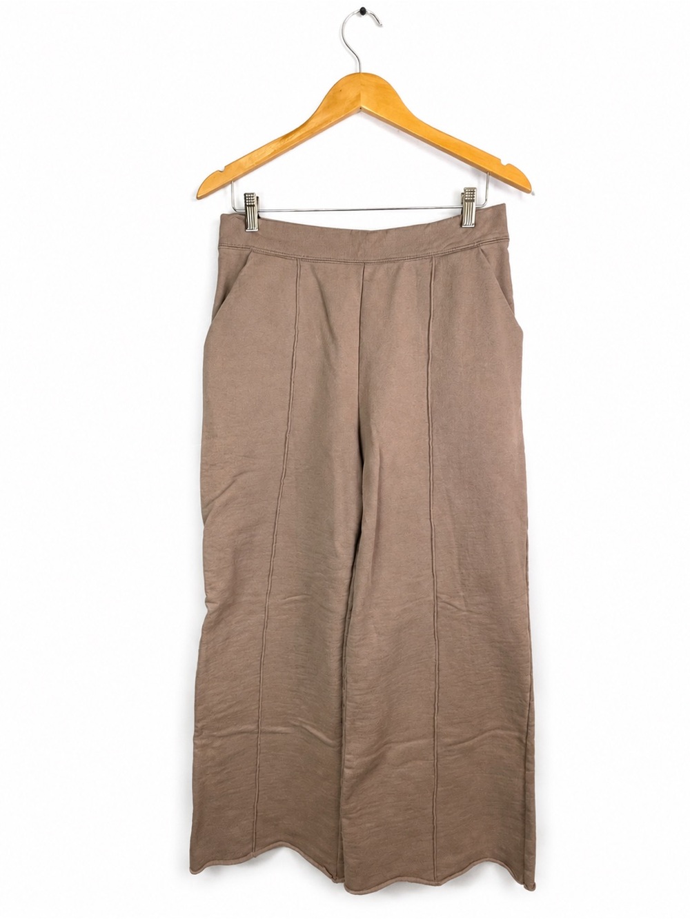 TKEES Raw Edge Wide Leg Pants Sand Cotton Terry Made Canada Size 4 XL - Picture 2 of 7